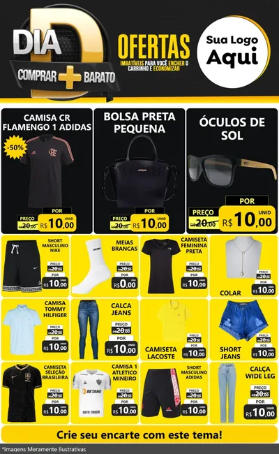 Modelo de Encarte para Encarte Grande com o tema Dia D Mais Economia para Roupas e acessórios