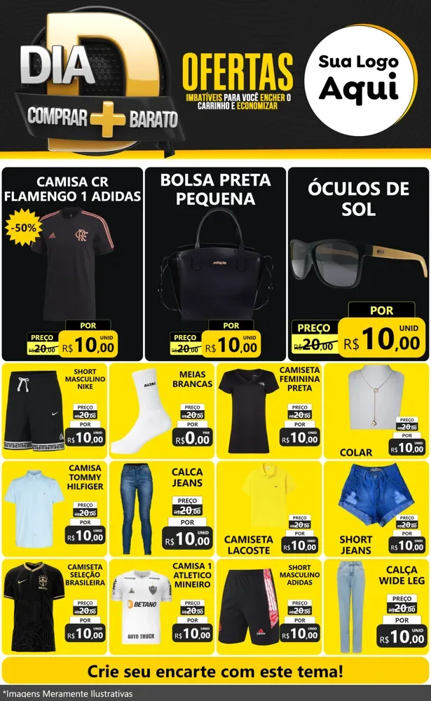 Modelo de Encarte para Encarte Grande com o tema Dia D Mais Economia para Roupas e acessórios