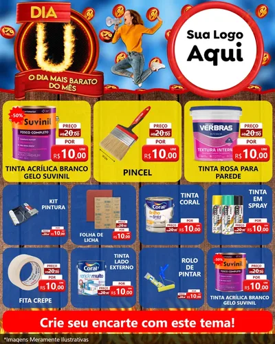 Modelo de Rede Social para Feed Instagram com o tema Dia U - O Dia Mais Barato Do Mês para Tintas e Ferramentas