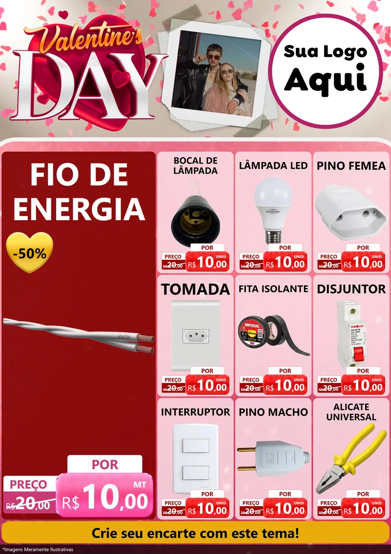 Modelo de Encarte para Encarte A4 Vertical com o tema Valentine's Day para Materiais Elétricos