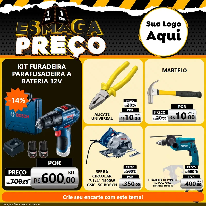 Modelo de Rede Social para Feed Facebook com o tema Esmaga Preço para Maquinas e Ferramentas