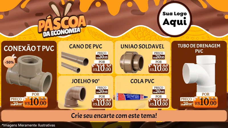 Modelo de TV para TV Horizontal com o tema Páscoa da Economia para Tubos e conexões