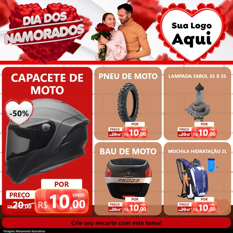Modelo de Rede Social para Feed Facebook com o tema Dia dos Namorados para Moto peças