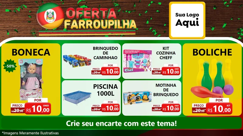 Modelo de TV para TV Horizontal com o tema Oferta Farroupilha para Brinquedos