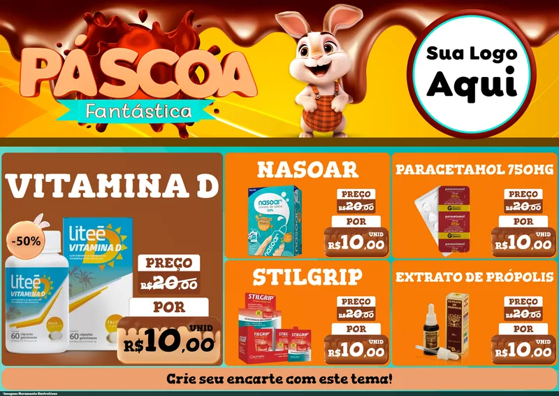 Modelo de Encarte para Encarte A4 Horizontal com o tema Páscoa Fantástica para Farmácia