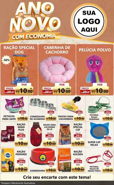 Modelo de Encarte para Encarte Grande com o tema Ano Novo Com Economia para Pet Shop