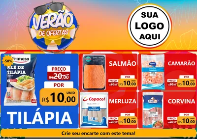 Modelo de Encarte para Encarte A4 Horizontal com o tema Verão de Ofertas para Peixaria