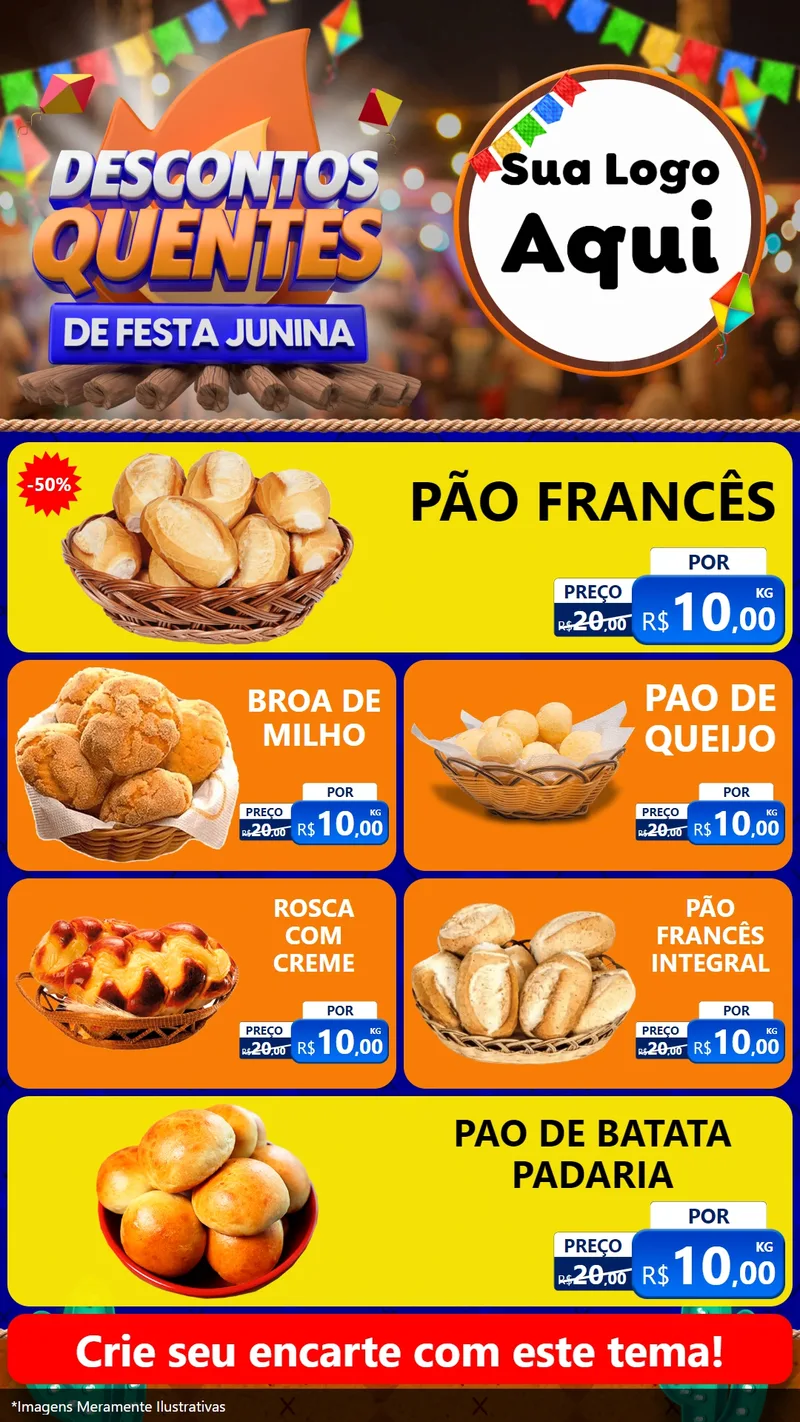Modelo de TV para TV Vertical com o tema Descontos Quentes de Festa Junina para Padaria