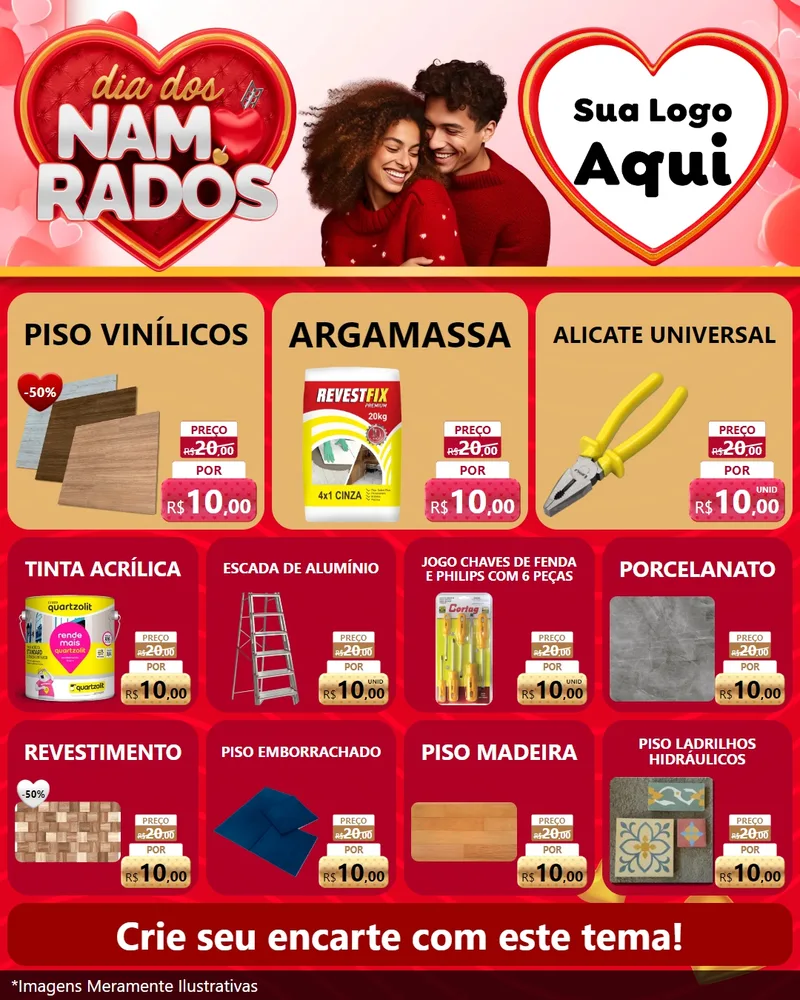 Modelo de Rede Social para Feed Instagram com o tema Dia dos Namorados para Material para Construção