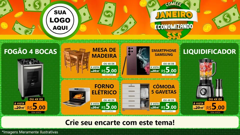 Modelo de TV para TV Horizontal com o tema Comece Janeiro Economizando para Móveis e Eletro