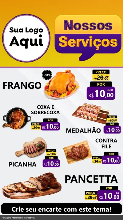 Modelo de TV para TV Vertical com o tema Nossos Serviços para Assados
