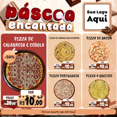 Modelo de Rede Social para Feed Facebook com o tema Páscoa Encantada para Pizzaria