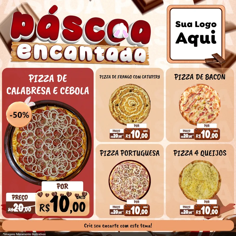 Modelo de Rede Social para Feed Facebook com o tema Páscoa Encantada para Pizzaria