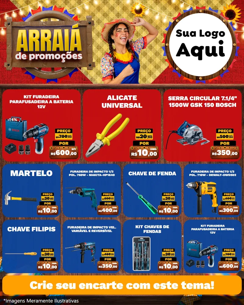 Modelo de Rede Social para Feed Instagram com o tema Arraiá de Promoções para Maquinas e Ferramentas