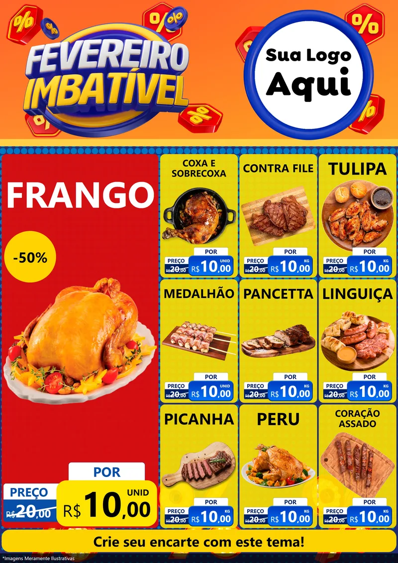 Modelo de Encarte para Encarte A4 Vertical com o tema Fevereiro Imbatível para Assados
