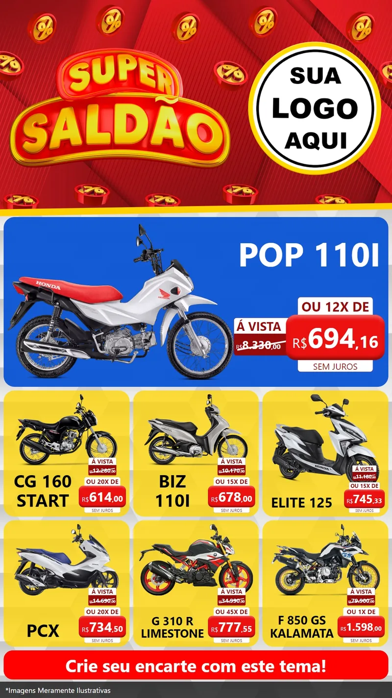 Modelo de Rede Social para Stories com o tema Super Saldão para Concessionaria de Motos