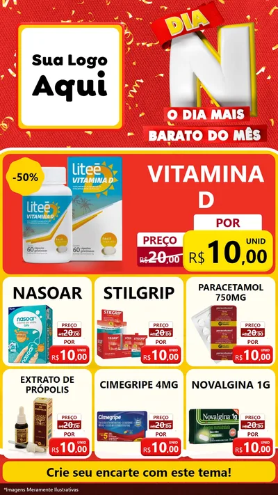 Modelo de Rede Social para Stories com o tema Dia N o Dia Mais Barato do Mês para Farmácia