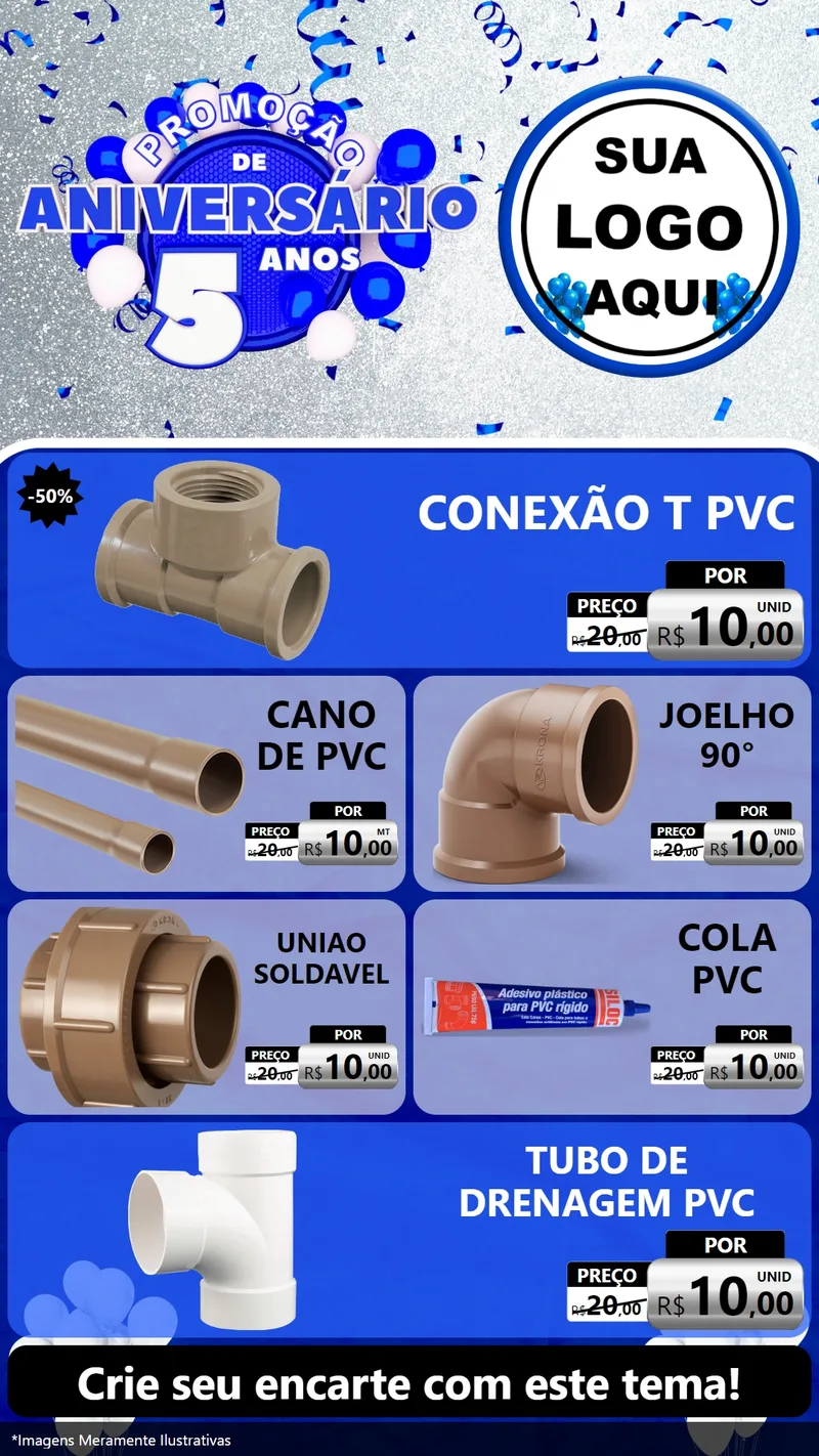 Modelo de TV para TV Vertical com o tema Promoção de Aniversário - 5 Anos para Tubos e conexões