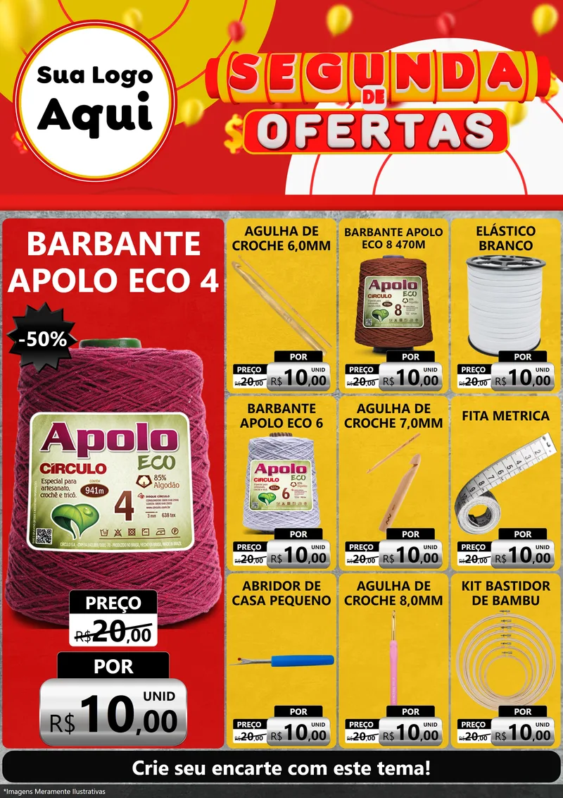Modelo de Encarte para Encarte A4 Vertical com o tema Segunda de Ofertas para Armarinho e Aviamentos