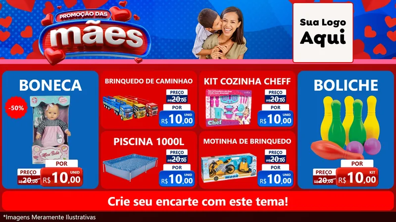 Modelo de TV para TV Horizontal com o tema Promoção das Mães para Brinquedos