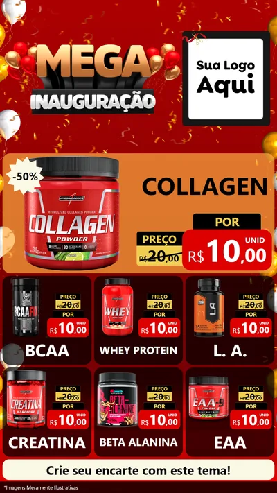 Modelo de Rede Social para Stories com o tema Mega Inauguração para Suplementos alimentares