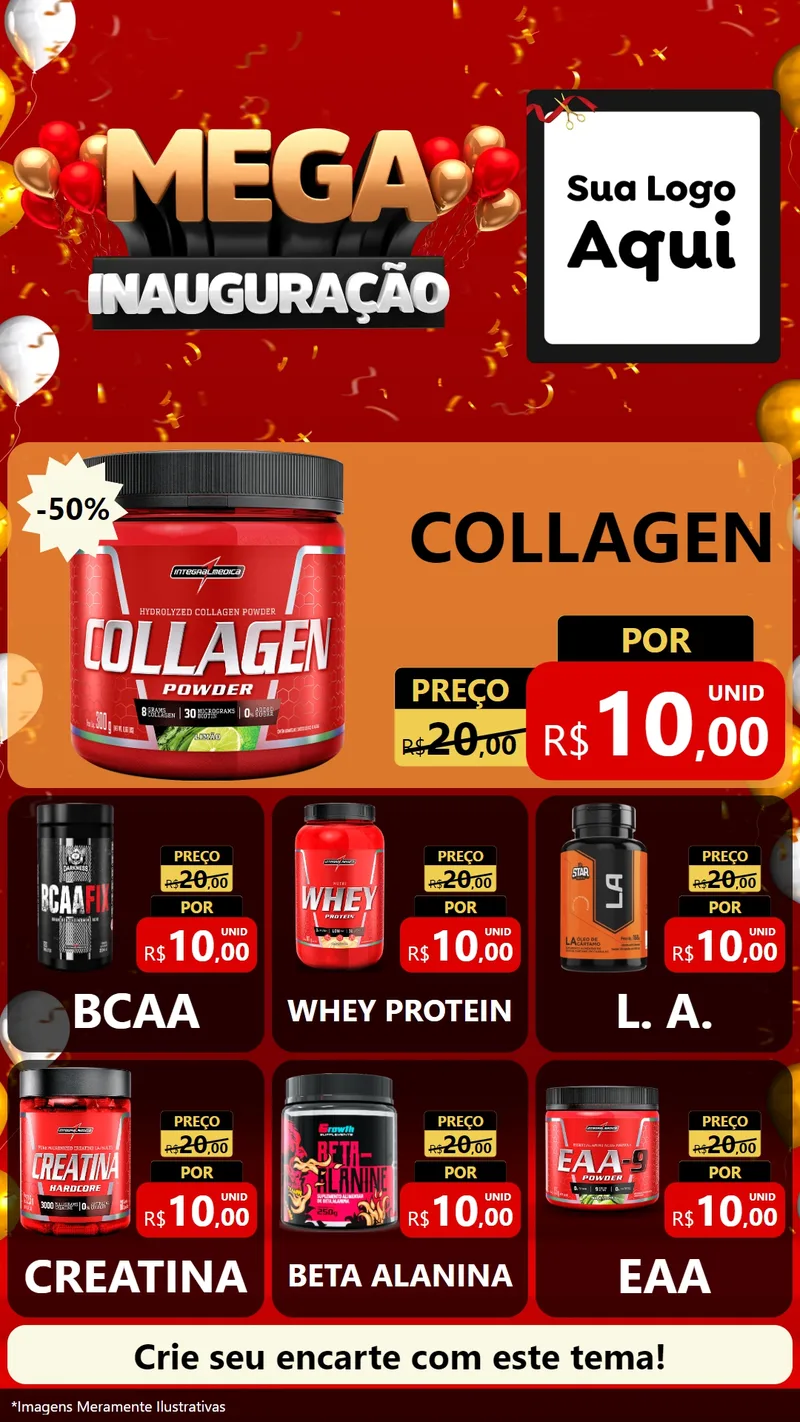 Modelo de Rede Social para Stories com o tema Mega Inauguração para Suplementos alimentares
