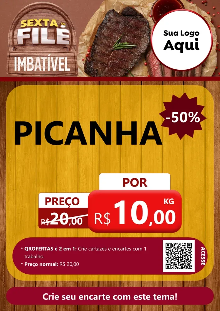 Modelo de Cartaz para Cartaz A4 Vertical com o tema Sexta do Filé para Açougue