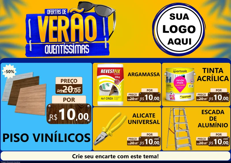 Modelo de Encarte para Encarte A4 Horizontal com o tema Ofertas de Verão Quentíssimas para Material para Construção