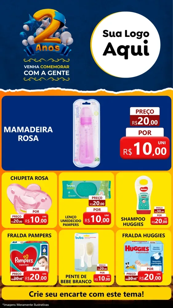 Modelo de Rede Social para Stories com o tema Aniversário de 2 anos para Bebês