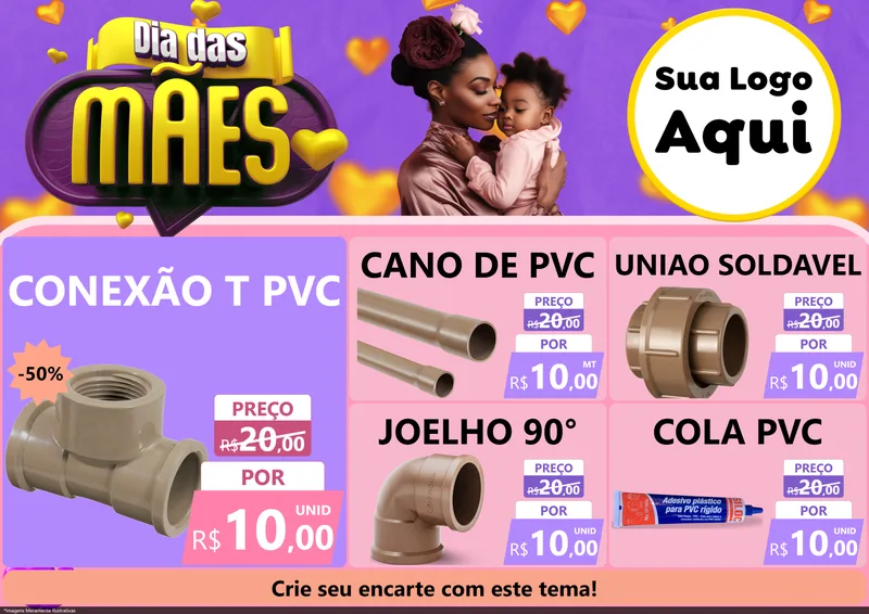 Modelo de Encarte para Encarte A4 Horizontal com o tema Dia das Mães para Tubos e conexões