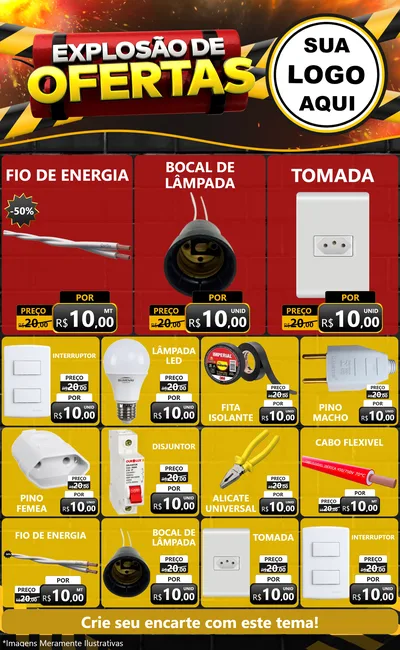 Modelo de Encarte para Encarte Grande com o tema Explosão de Ofertas para Materiais Elétricos