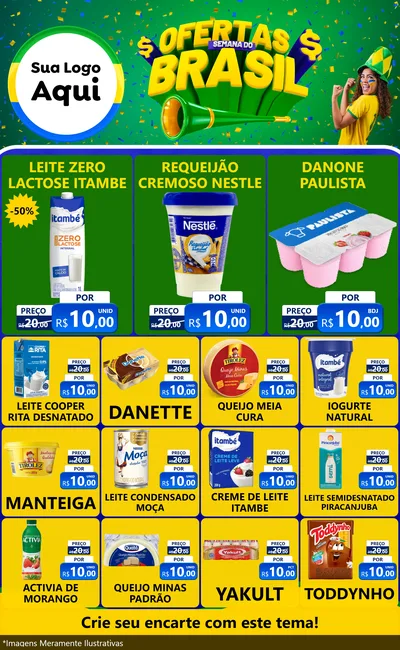Modelo de Encarte para Encarte Grande com o tema Ofertas Semana do Brasil para Frios e Laticínios