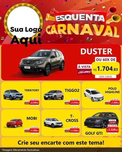 Modelo de Rede Social para Feed Instagram com o tema Esquenta Carnaval para Concessionaria de Carros