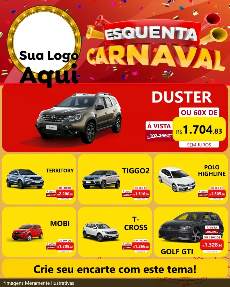 Modelo de Rede Social para Feed Instagram com o tema Esquenta Carnaval para Concessionaria de Carros