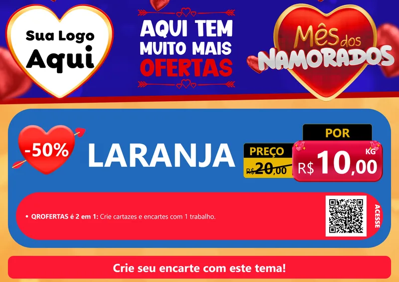 Modelo de Cartaz para Cartaz A4 Horizontal com o tema Mês dos Namorados para Hortifrúti