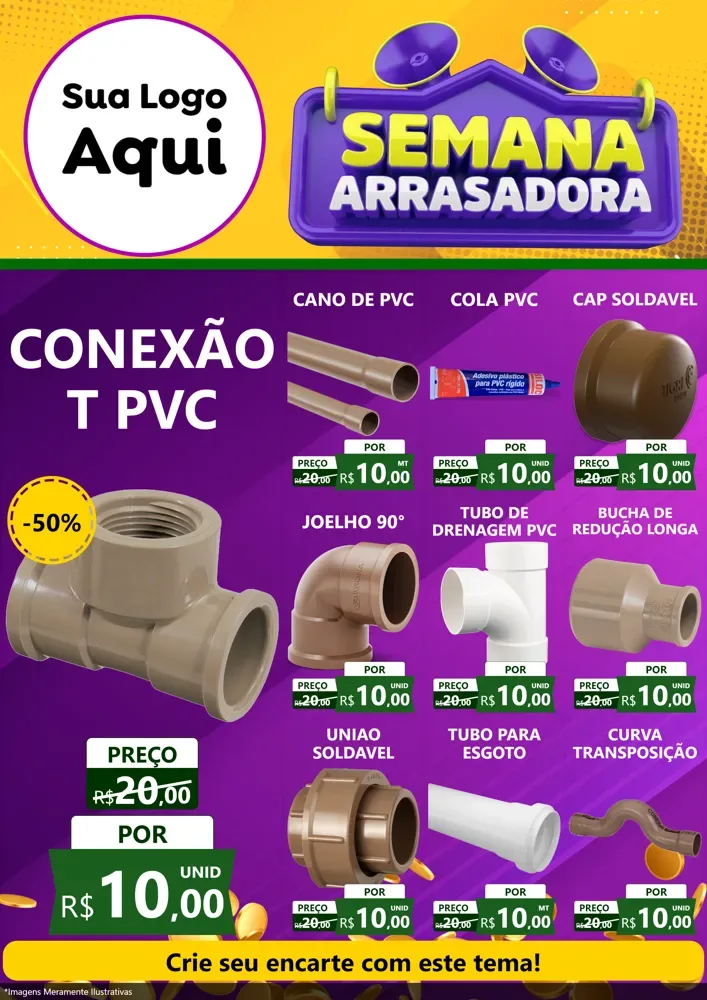 Modelo de Encarte para Encarte A4 Vertical com o tema Semana Arrasadora para Tubos e conexões