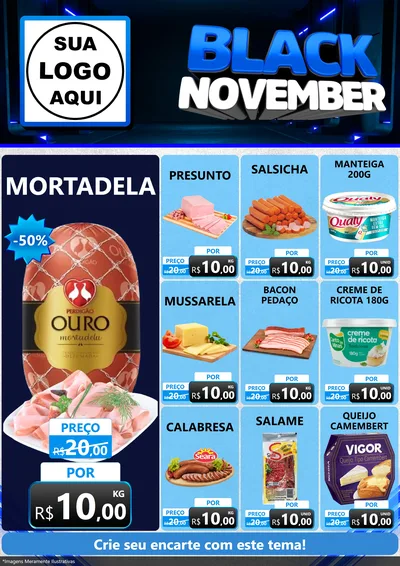 Modelo de Encarte para Encarte A4 Vertical com o tema Black November para Frios e Laticínios