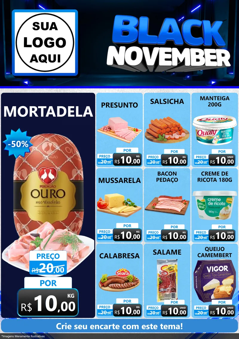 Modelo de Encarte para Encarte A4 Vertical com o tema Black November para Frios e Laticínios