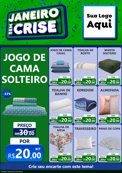 Modelo de Encarte para Encarte A4 Vertical com o tema Janeiro Sem Crise para Cama, Mesa e Banho