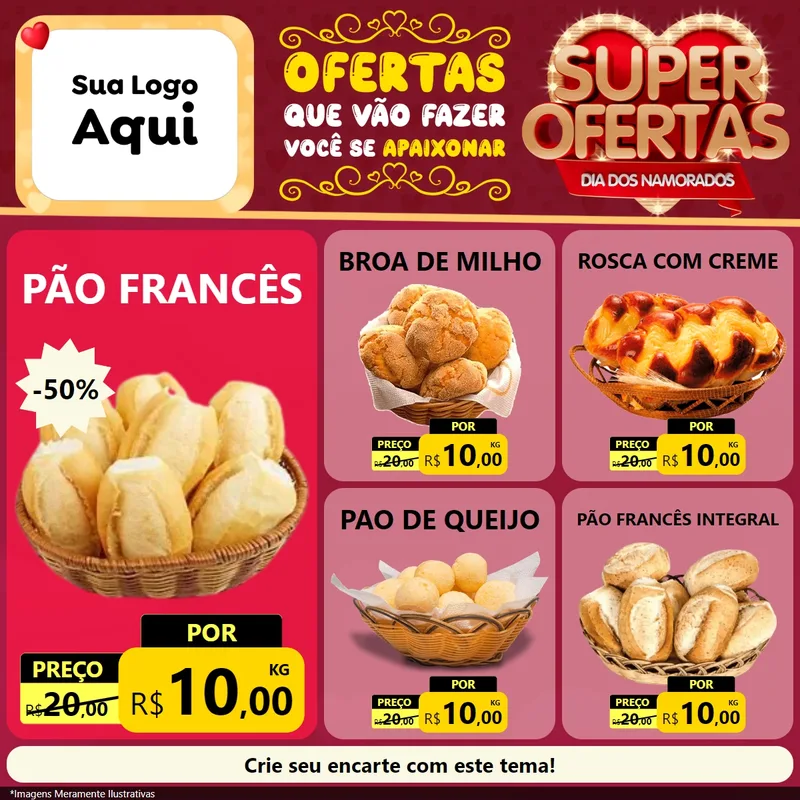 Modelo de Rede Social para Feed Facebook com o tema Dia dos Namorados para Padaria