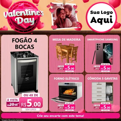Modelo de Rede Social para Feed Facebook com o tema Valentine's Day para Móveis e Eletro