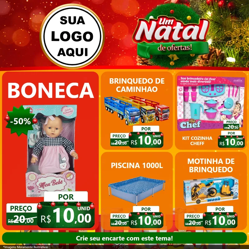 Modelo de Rede Social para Feed Facebook com o tema Um Natal de Ofertas para Brinquedos