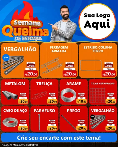 Modelo de Rede Social para Feed Instagram com o tema Semana Queima de Estoque para Ferragens