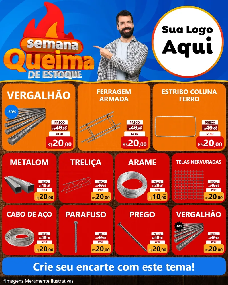 Modelo de Rede Social para Feed Instagram com o tema Semana Queima de Estoque para Ferragens
