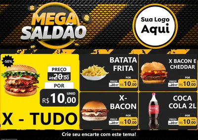 Modelo de Encarte para Encarte A4 Horizontal com o tema Mega Saldão para Hamburgueria