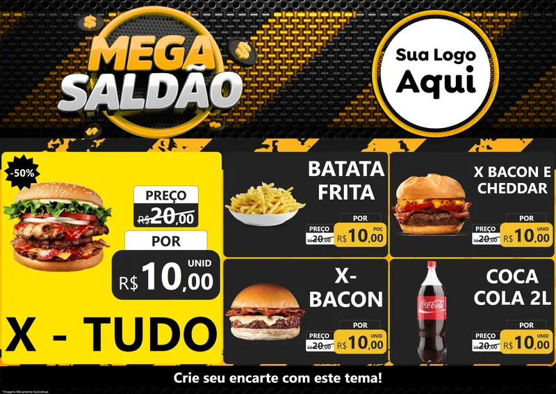 Modelo de Encarte para Encarte A4 Horizontal com o tema Mega Saldão para Hamburgueria