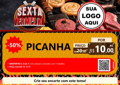 Modelo de Cartaz para Cartaz A4 Horizontal com o tema Sexta Vermelha para Açougue