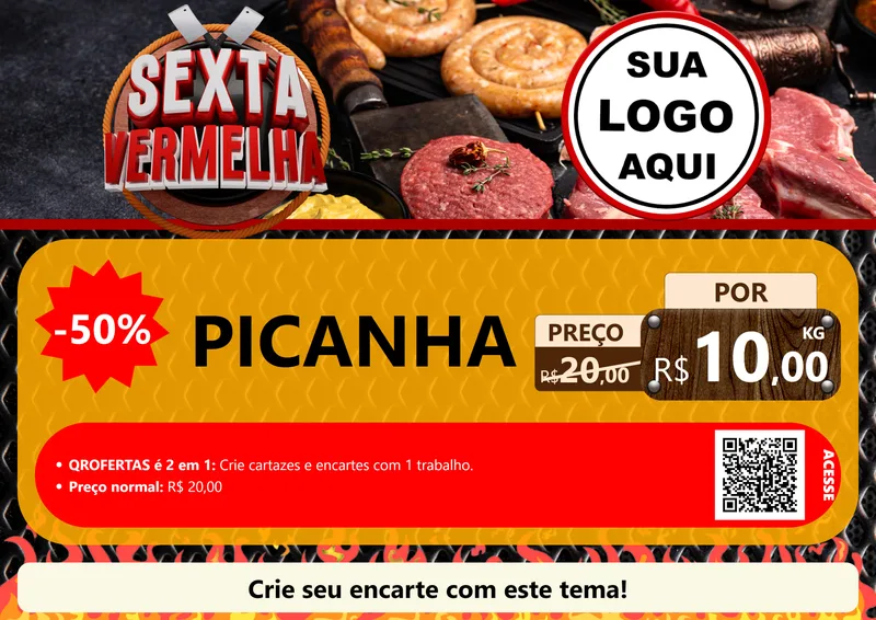Modelo de Cartaz para Cartaz A4 Horizontal com o tema Sexta Vermelha para Açougue