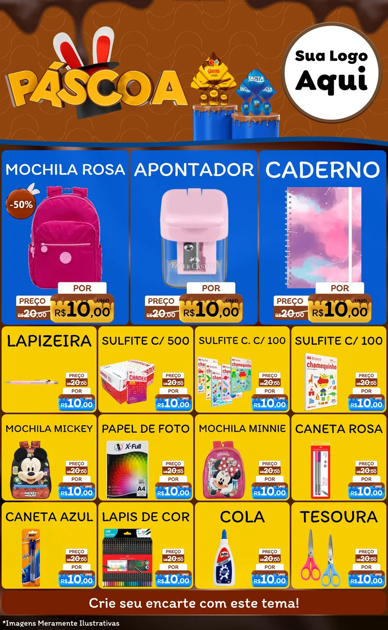 Modelo de Encarte para Encarte Grande com o tema Páscoa para Papelaria