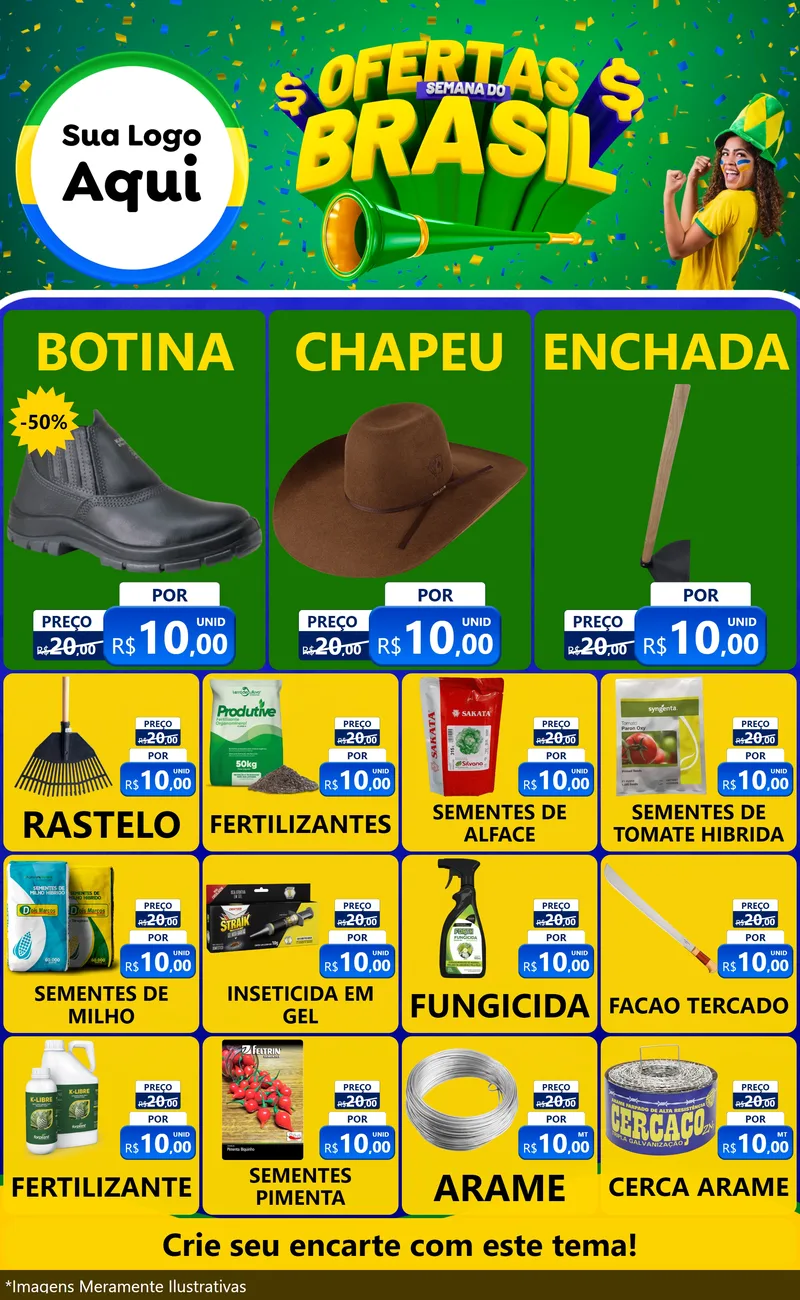 Modelo de Encarte para Encarte Grande com o tema Ofertas Semana do Brasil para Agropecuária
